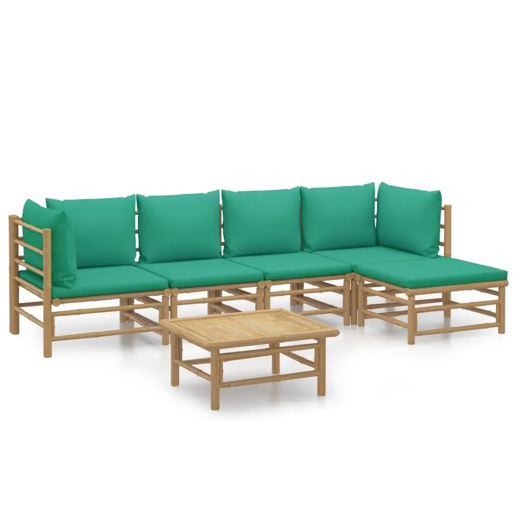 6 Piece Garden Lounge Set with Green Cushions Bamboo 3155148 - Furniture