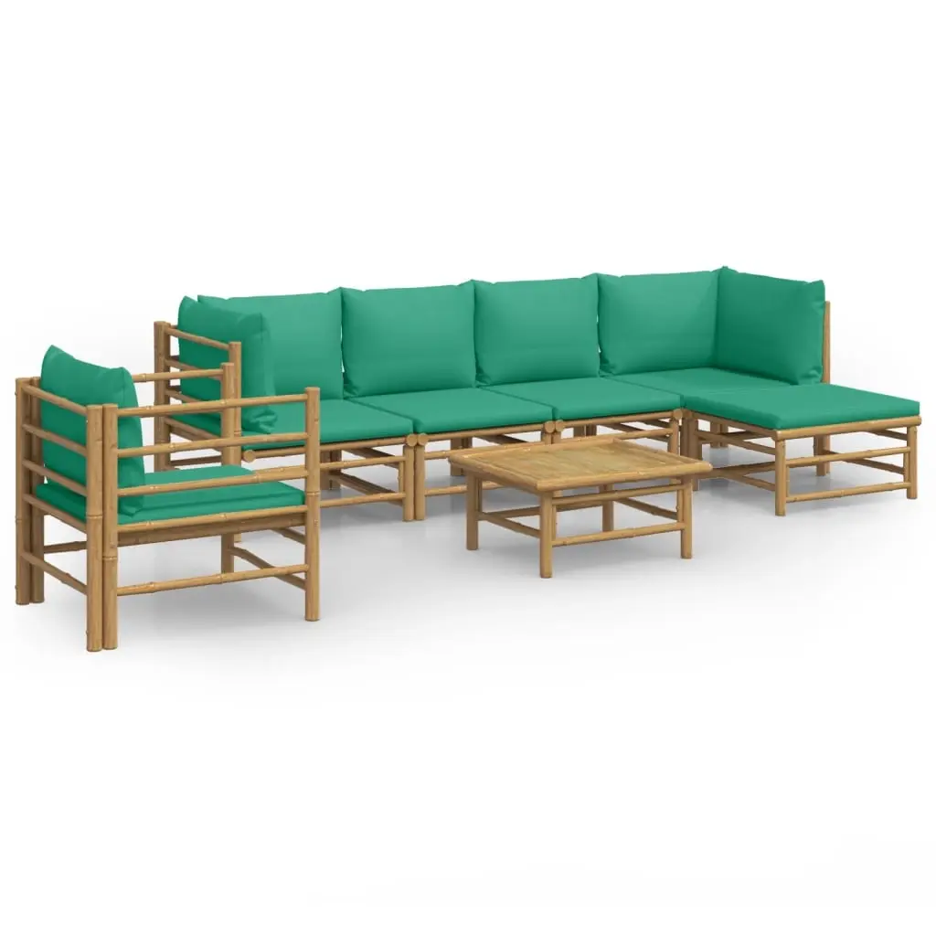 7 Piece Garden Lounge Set with Green Cushions Bamboo 3155149 - Furniture