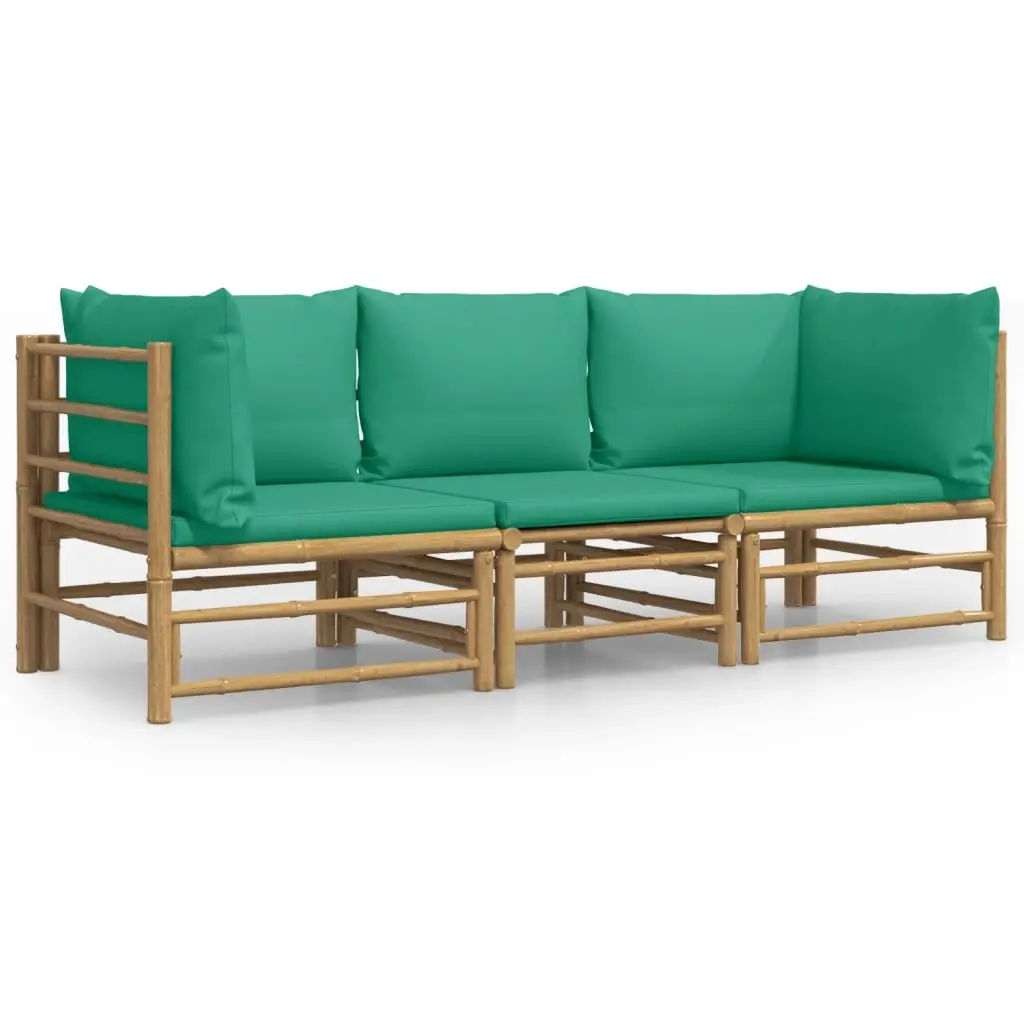 3 Piece Garden Lounge Set with Green Cushions Bamboo 3155151 - Furniture