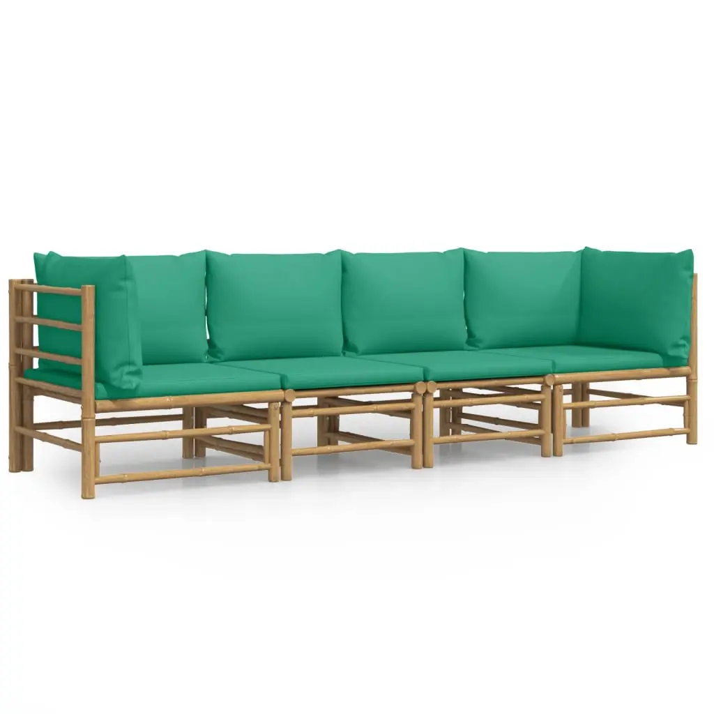 4 Piece Garden Lounge Set with Green Cushions Bamboo 3155152 - Furniture