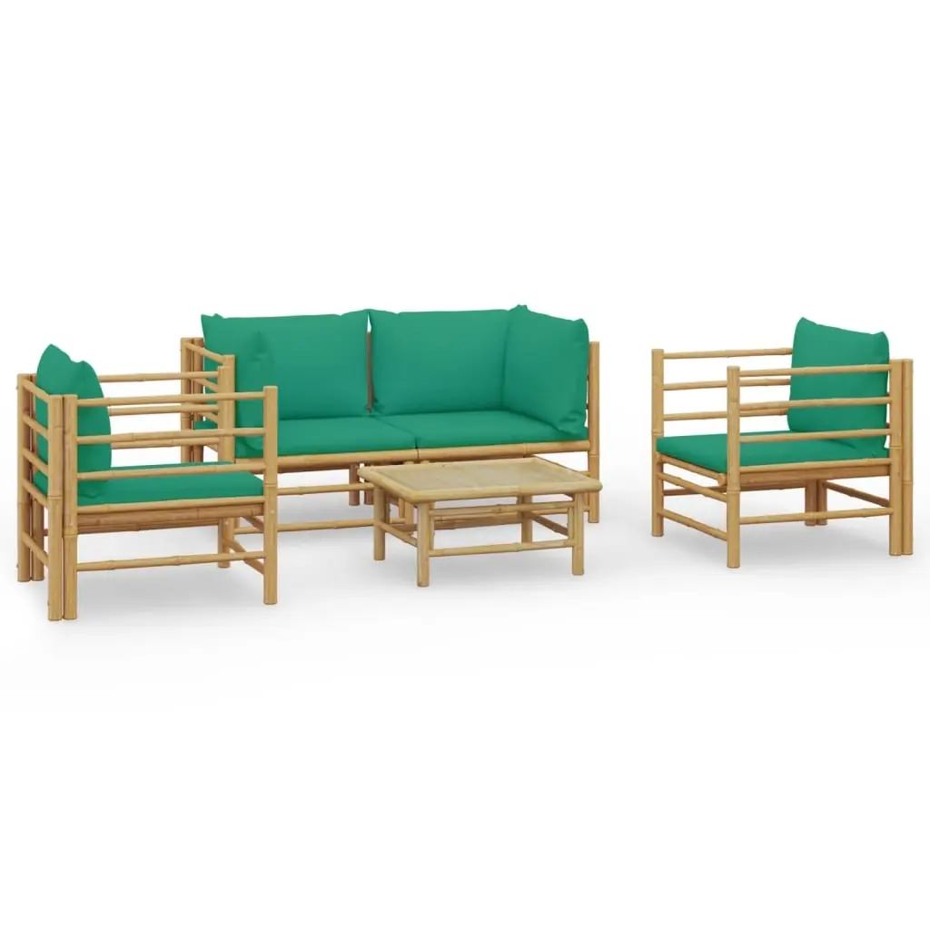 5 Piece Garden Lounge Set with Green Cushions Bamboo 3155153 - Furniture