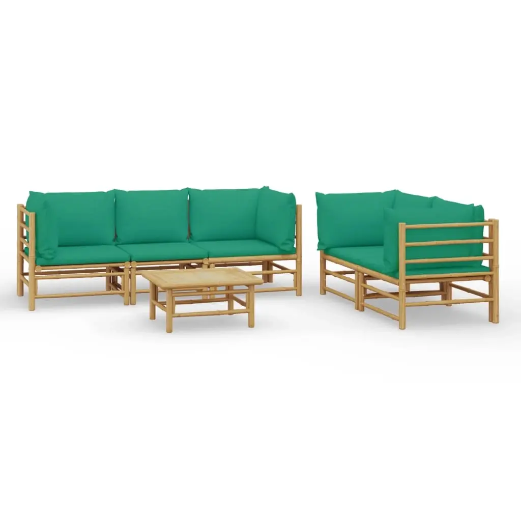 6 Piece Garden Lounge Set with Green Cushions Bamboo 3155154 - Furniture