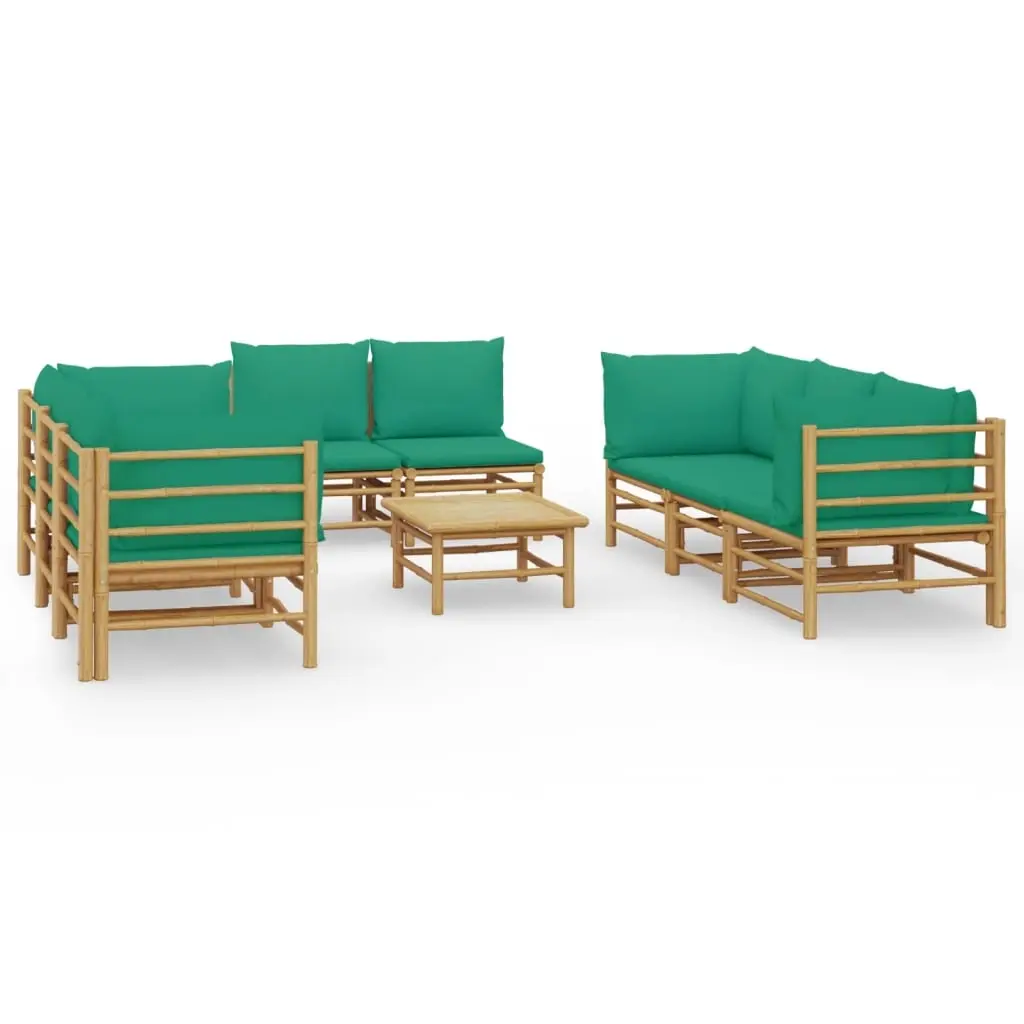 9 Piece Garden Lounge Set with Green Cushions Bamboo 3155155 - Furniture