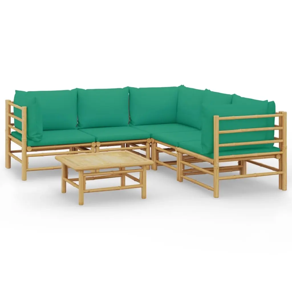 6 Piece Garden Lounge Set with Green Cushions Bamboo 3155156 - Furniture