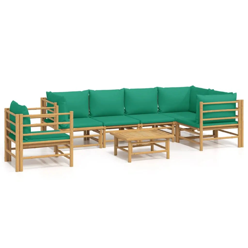 7 Piece Garden Lounge Set with Green Cushions Bamboo 3155157 - Furniture
