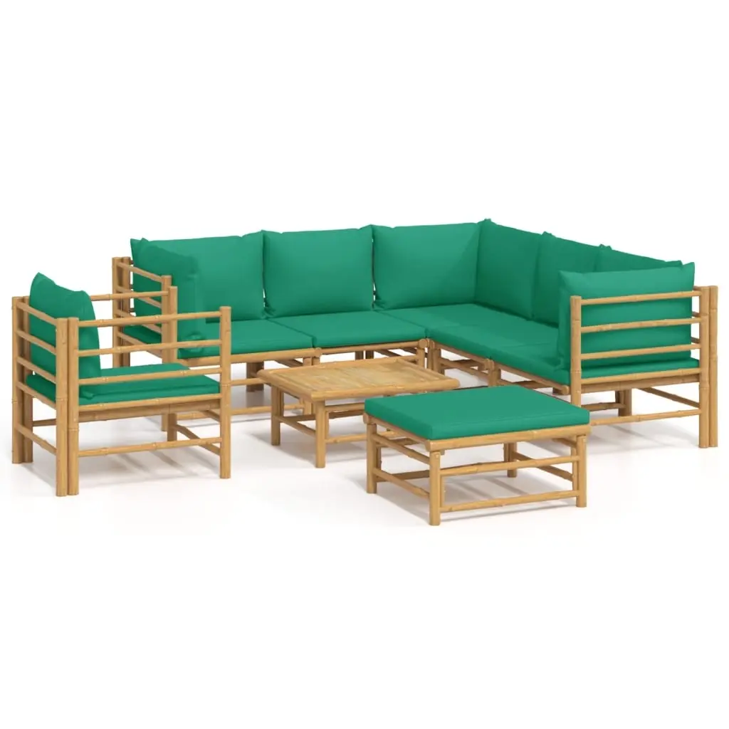 8 Piece Garden Lounge Set with Green Cushions Bamboo 3155158 - Furniture