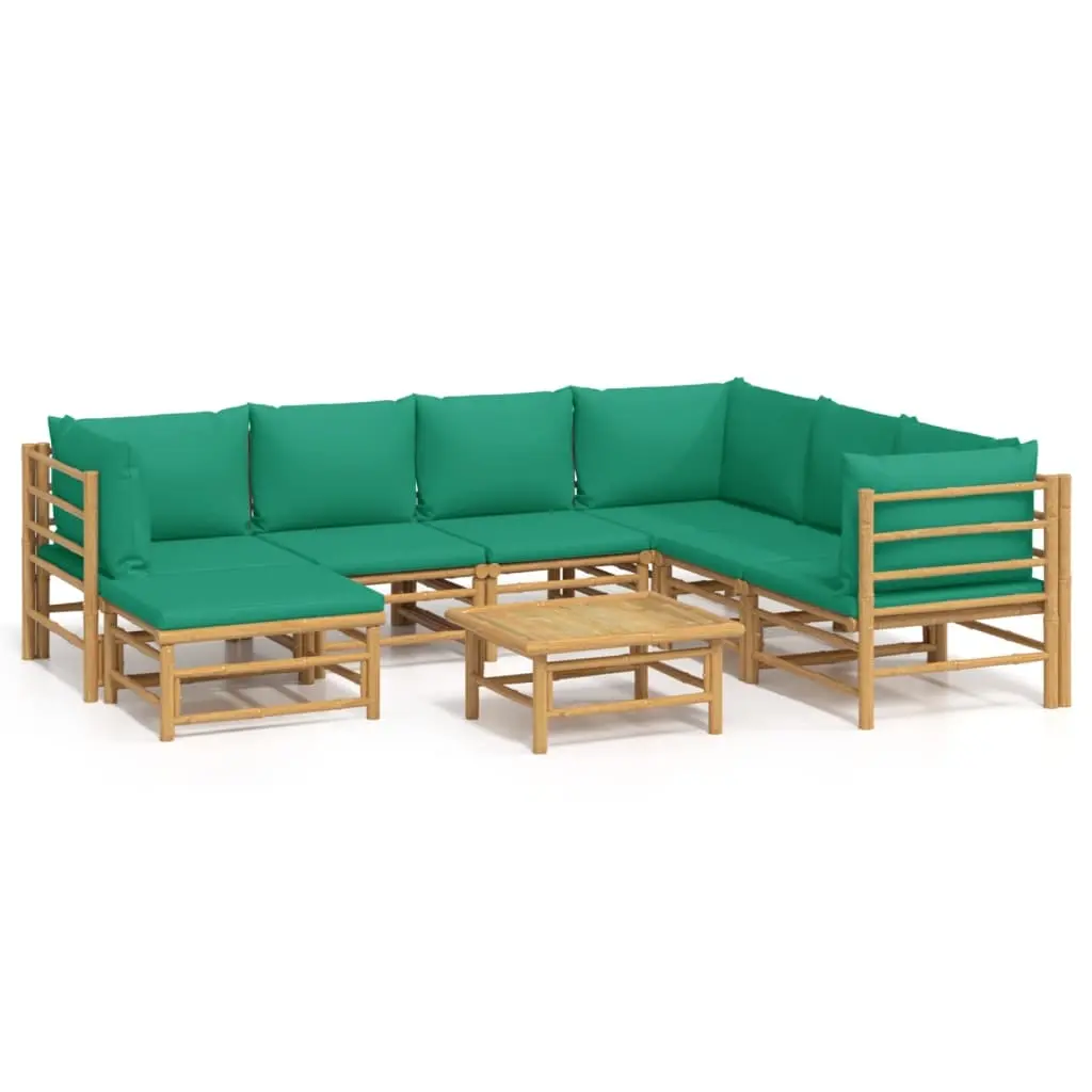 8 Piece Garden Lounge Set with Green Cushions Bamboo 3155159 - Furniture