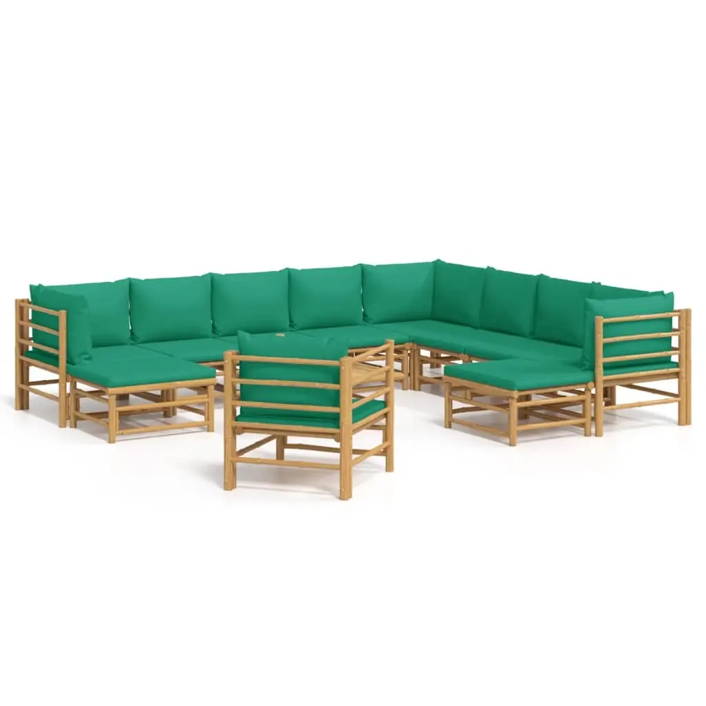 12 Piece Garden Lounge Set with Green Cushions Bamboo 3155162 - Furniture
