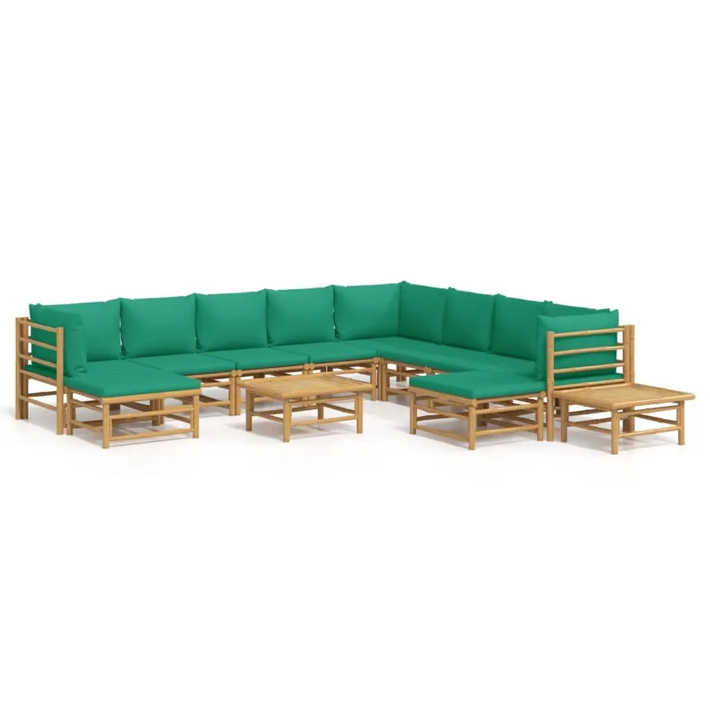 12 Piece Garden Lounge Set with Green Cushions Bamboo 3155163 - Furniture