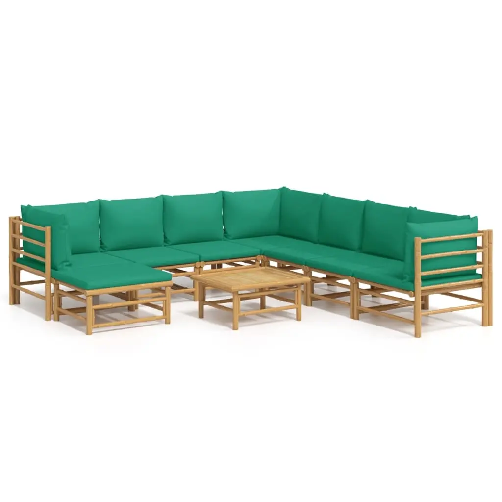 9 Piece Garden Lounge Set with Green Cushions Bamboo 3155164 - Furniture