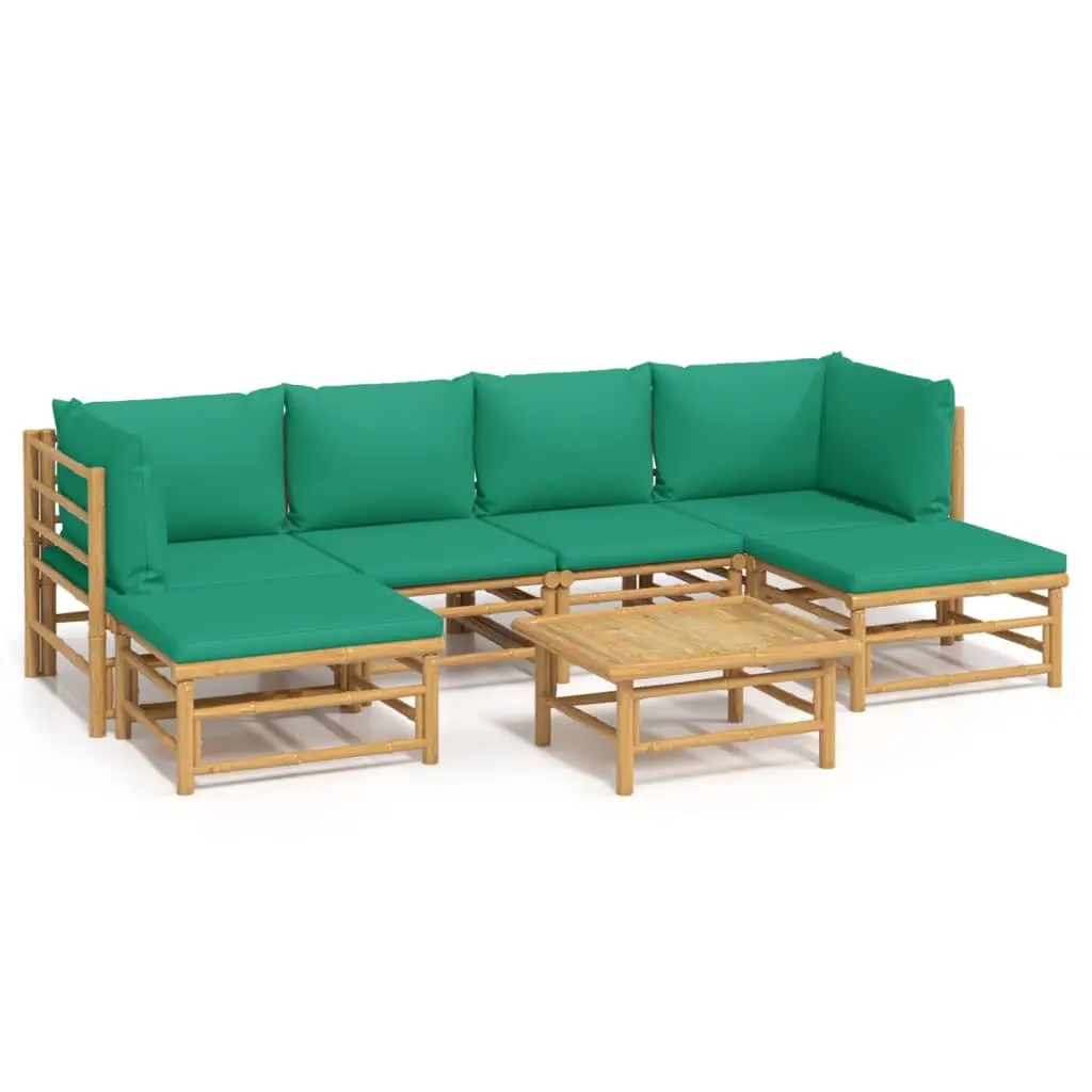 7 Piece Garden Lounge Set with Green Cushions Bamboo 3155165 - Furniture