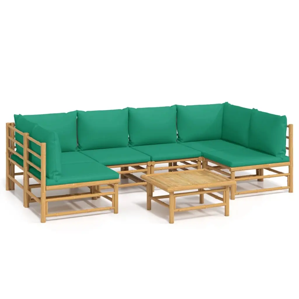 7 Piece Garden Lounge Set with Green Cushions Bamboo 3155166 - Furniture