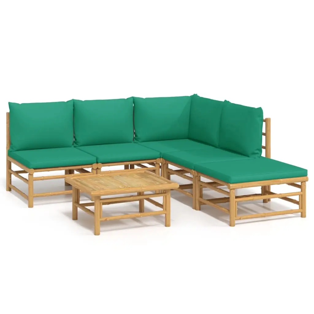6 Piece Garden Lounge Set with Green Cushions Bamboo 3155167 - Furniture