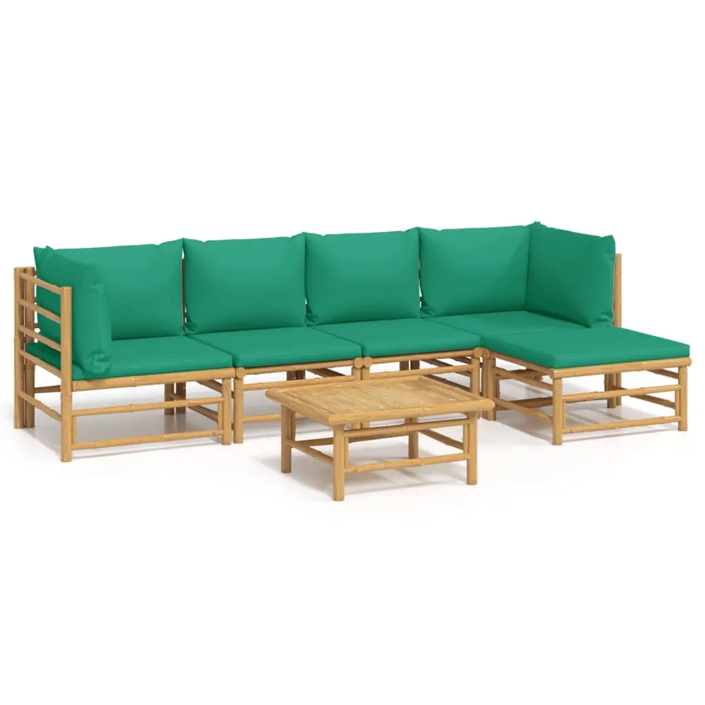 6 Piece Garden Lounge Set with Green Cushions Bamboo 3155168 - Furniture
