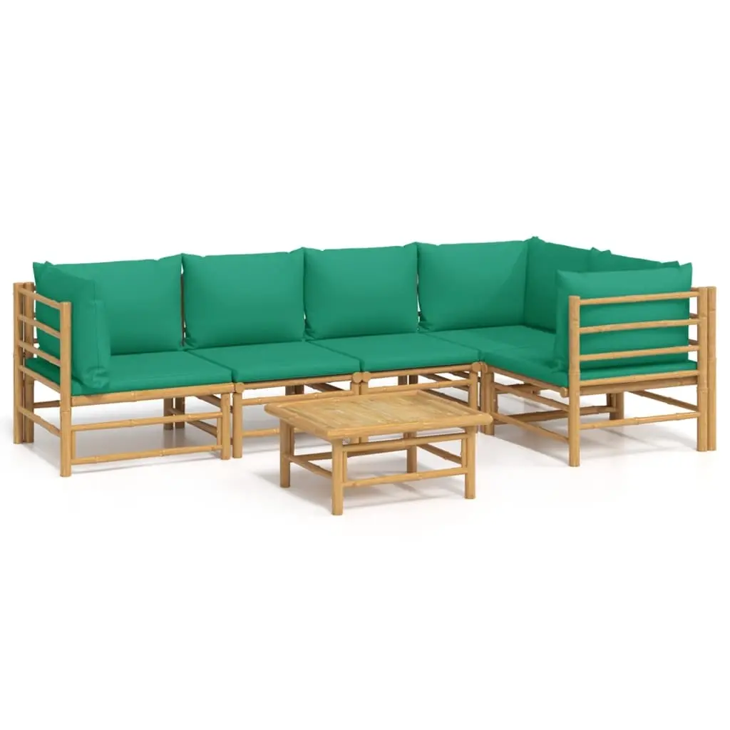 6 Piece Garden Lounge Set with Green Cushions Bamboo 3155169 - Furniture