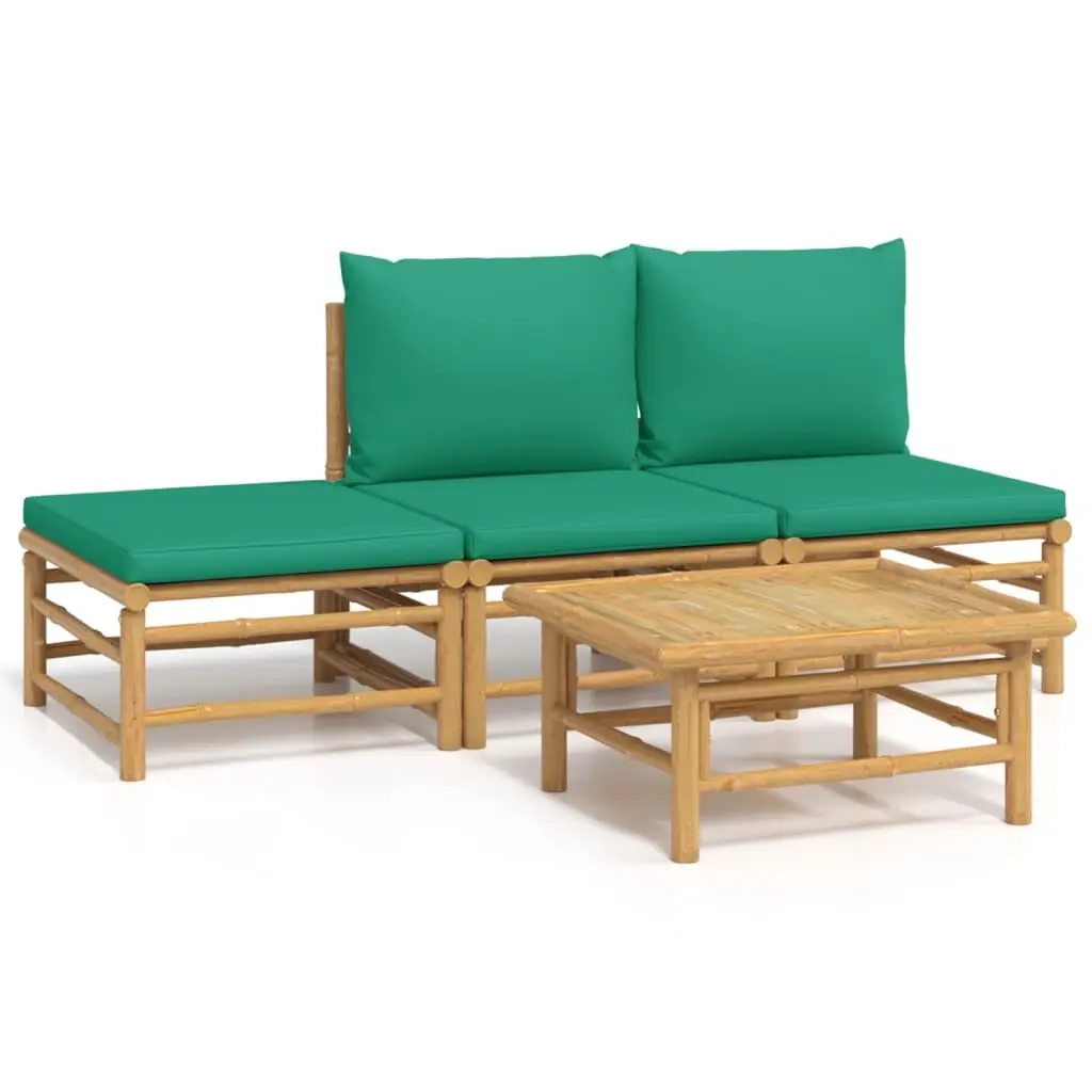 4 Piece Garden Lounge Set with Green Cushions Bamboo 3155171 - Furniture