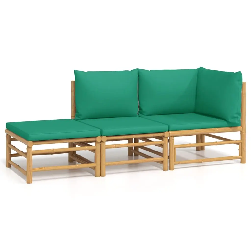3 Piece Garden Lounge Set with Green Cushions Bamboo 3155172 - Furniture