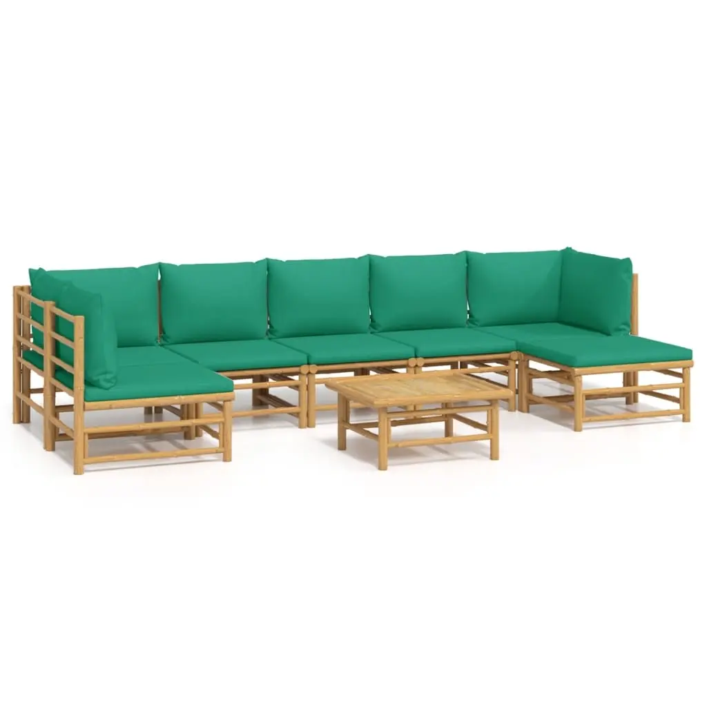 8 Piece Garden Lounge Set with Green Cushions Bamboo 3155174 - Furniture
