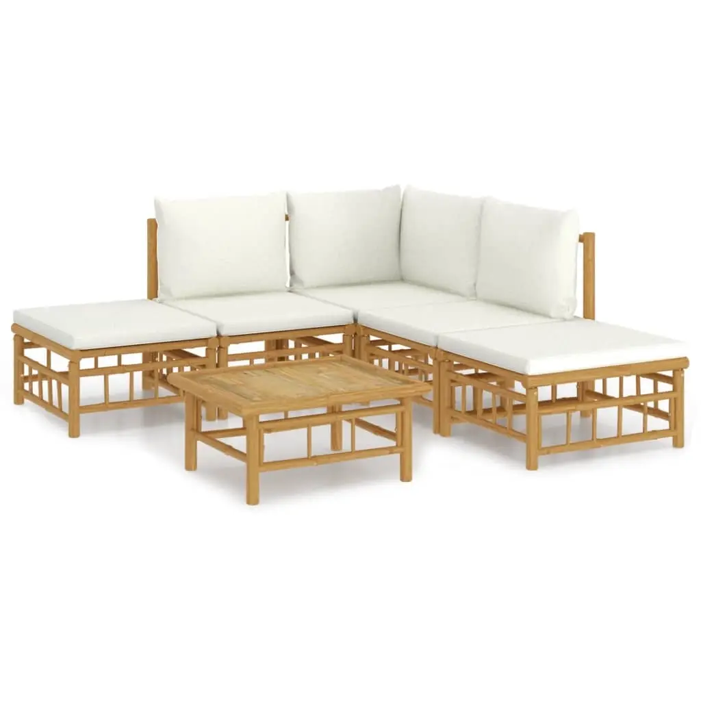 6 Piece Garden Lounge Set with Cream White Cushions Bamboo 3155175 - Furniture
