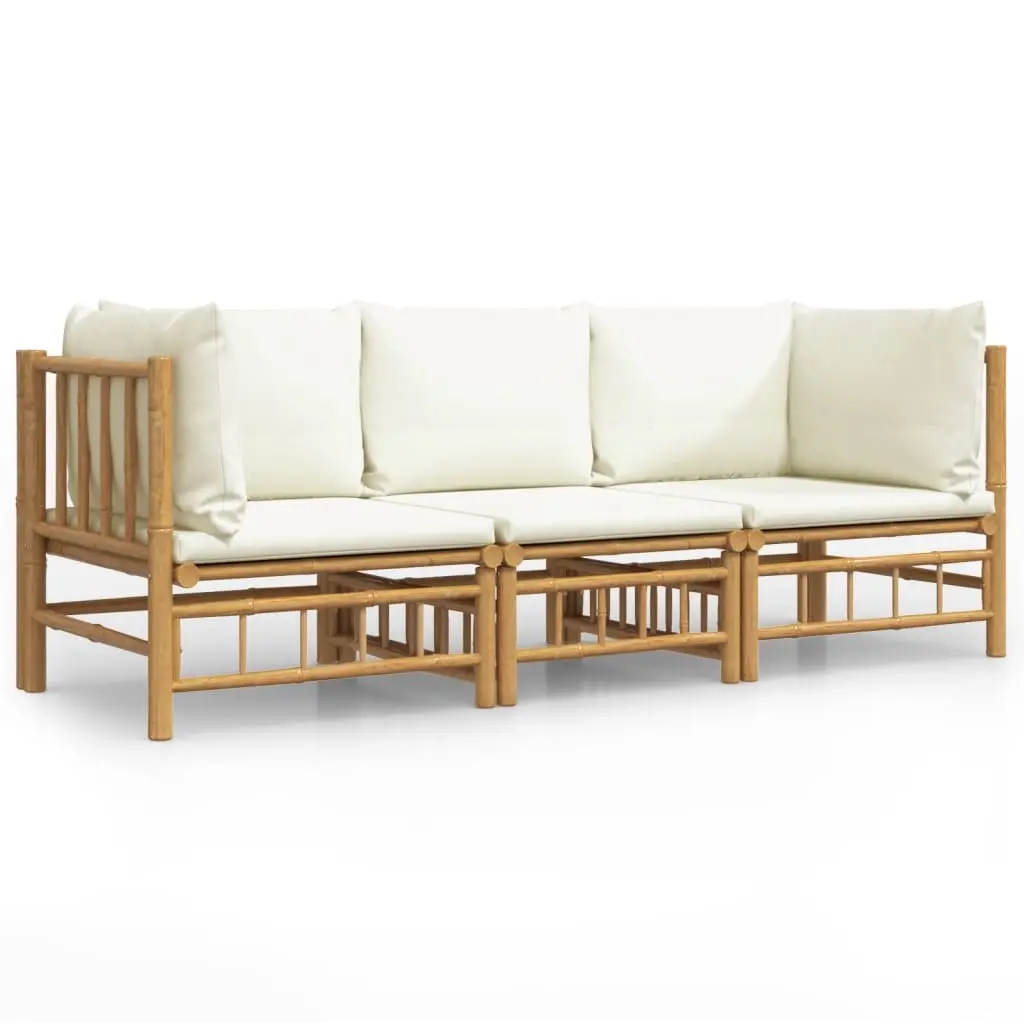3 Piece Garden Lounge Set with Cream White Cushions Bamboo 3155183 - Furniture