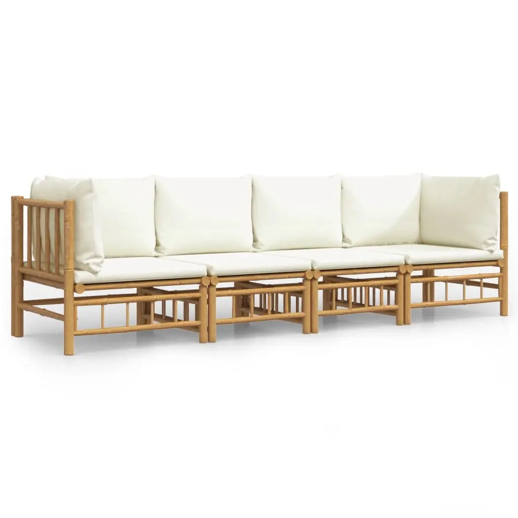 4 Piece Garden Lounge Set with Cream White Cushions Bamboo 3155184 - Furniture
