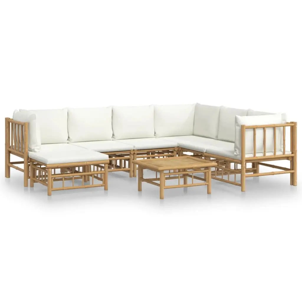 8 Piece Garden Lounge Set with Cream White Cushions Bamboo 3155191 - Furniture
