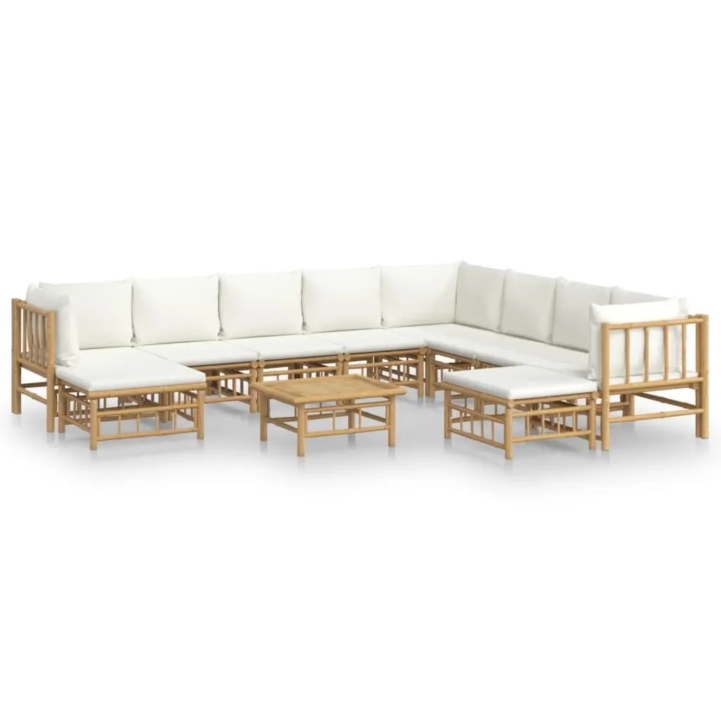 11 Piece Garden Lounge Set with Cream White Cushions Bamboo 3155193 - Furniture