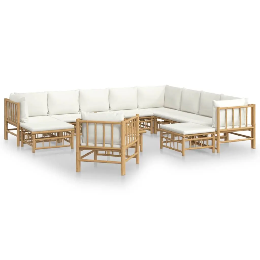 12 Piece Garden Lounge Set with Cream White Cushions Bamboo 3155194 - Furniture