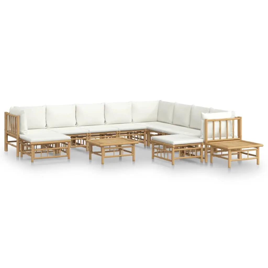 12 Piece Garden Lounge Set with Cream White Cushions Bamboo 3155195 - Furniture