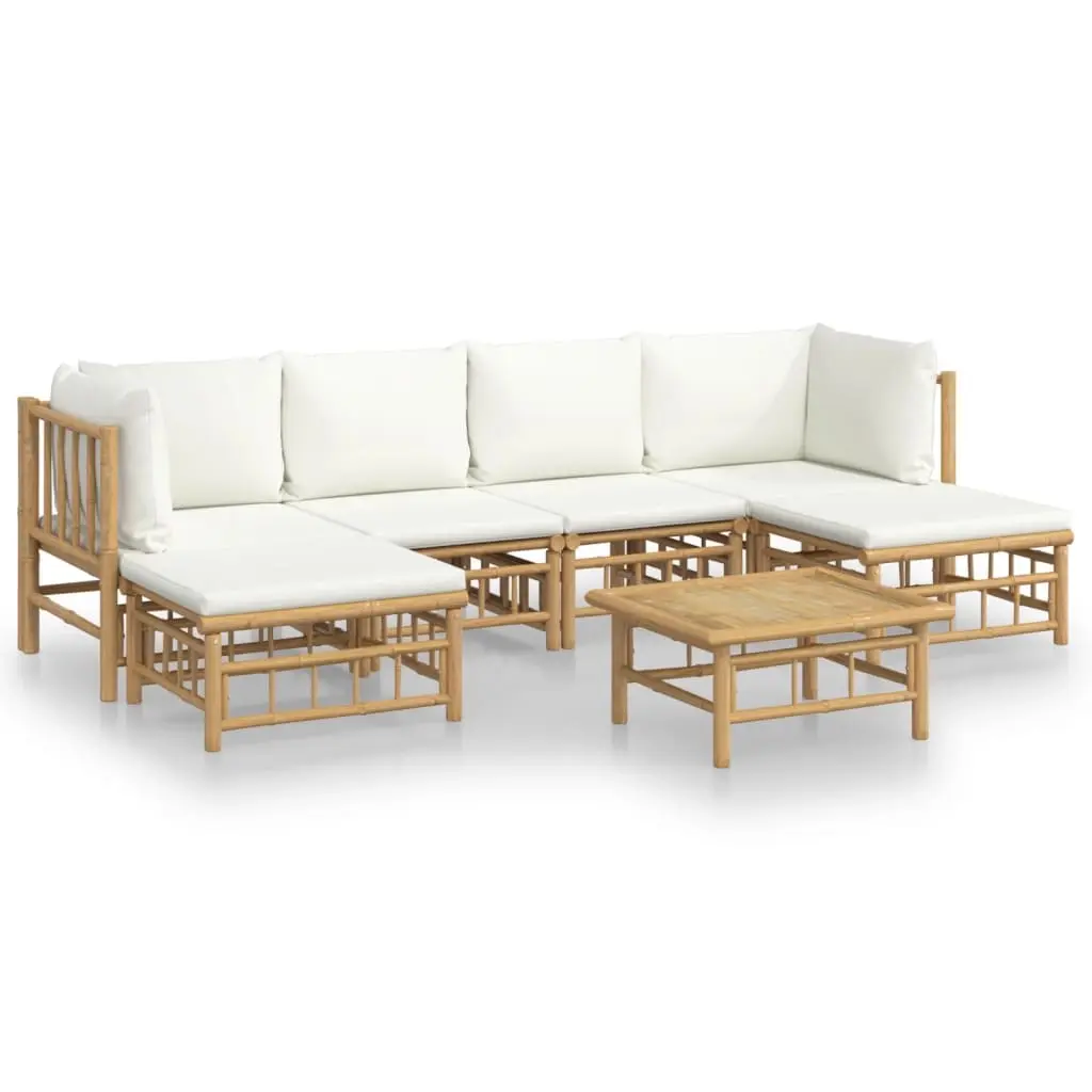 7 Piece Garden Lounge Set with Cream White Cushions Bamboo 3155197 - Furniture