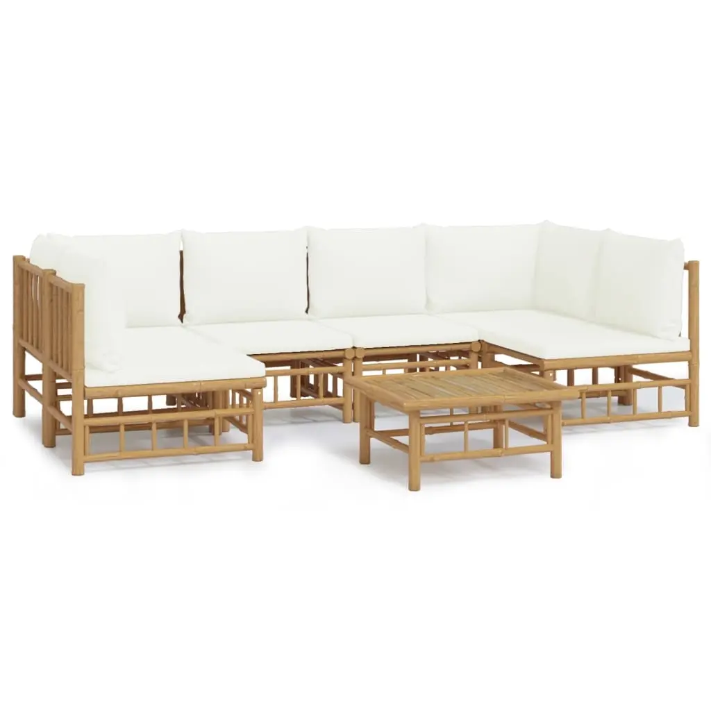 7 Piece Garden Lounge Set with Cream White Cushions Bamboo 3155198 - Furniture