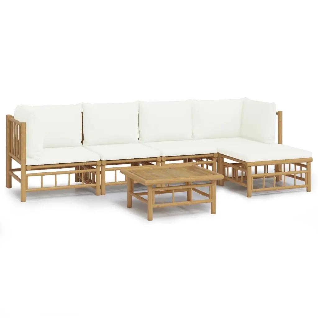6 Piece Garden Lounge Set with Cream White Cushions Bamboo 3155200 - Furniture