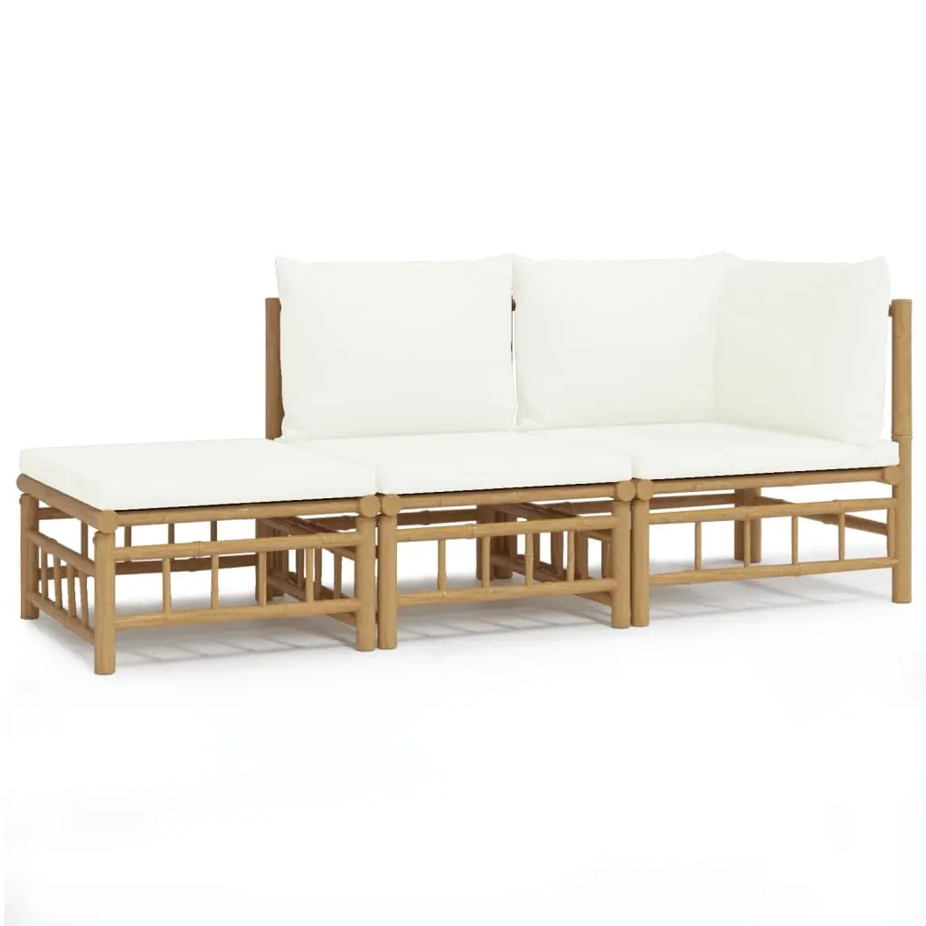 3 Piece Garden Lounge Set with Cream White Cushions Bamboo 3155204 - Furniture