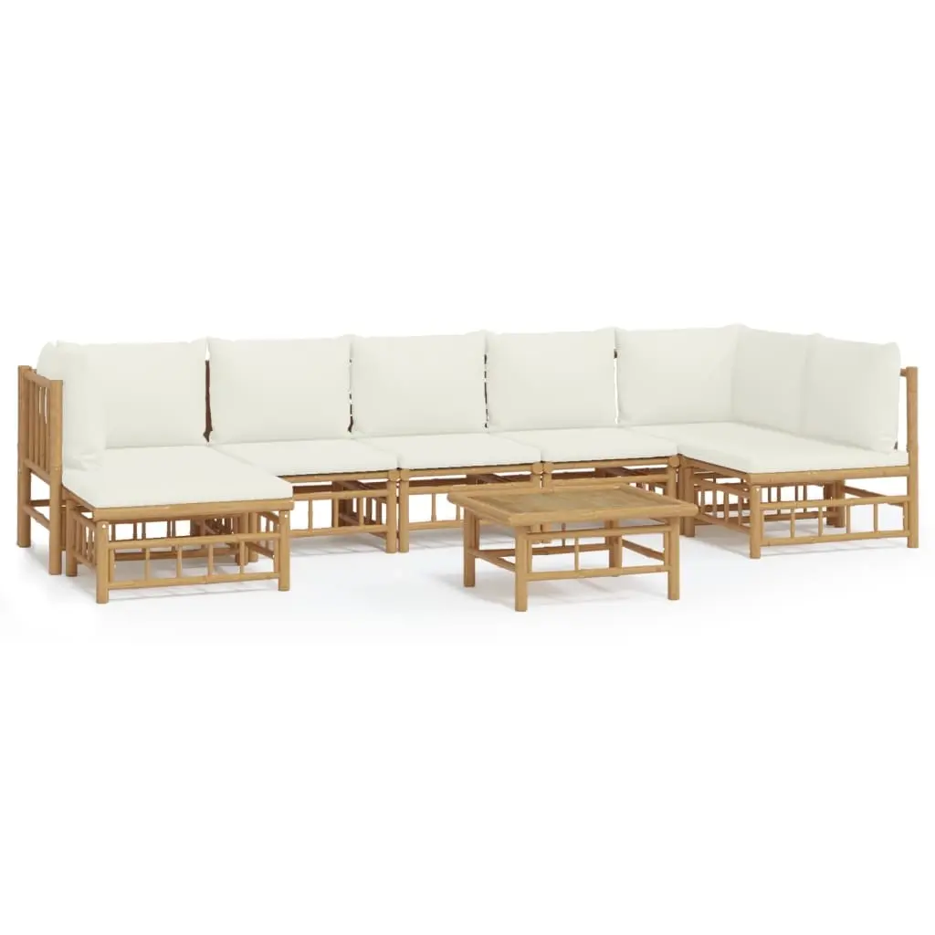 8 Piece Garden Lounge Set with Cream White Cushions Bamboo 3155206 - Furniture