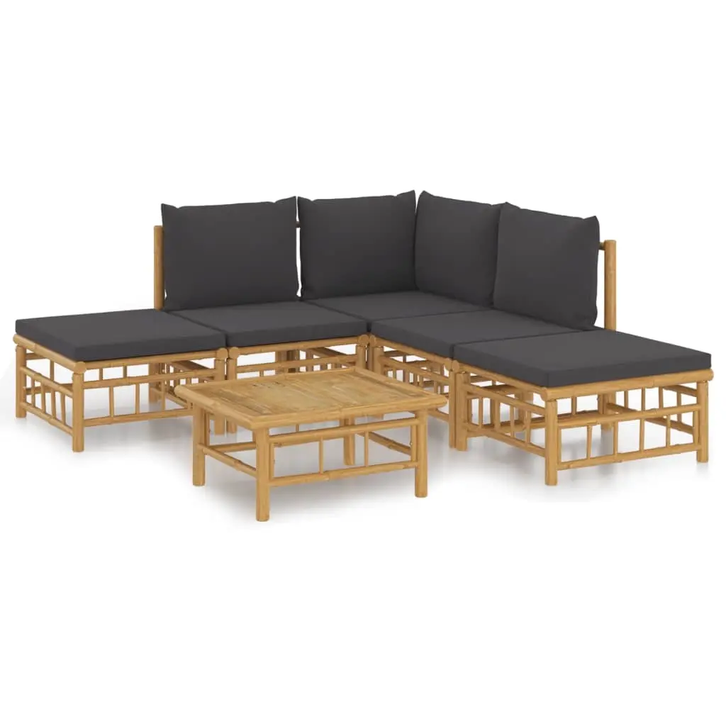 6 Piece Garden Lounge Set with Dark Grey Cushions Bamboo 3155207 - Furniture