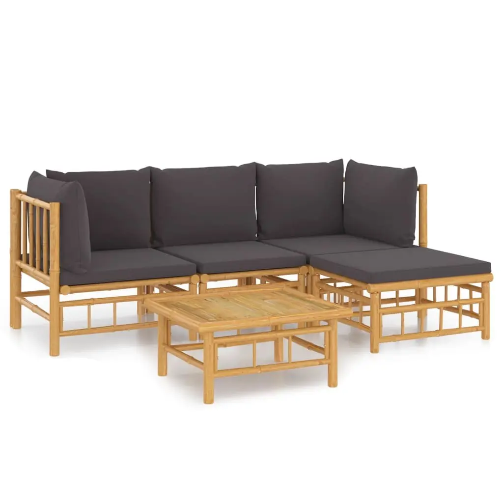 5 Piece Garden Lounge Set with Dark Grey Cushions Bamboo 3155210 - Furniture