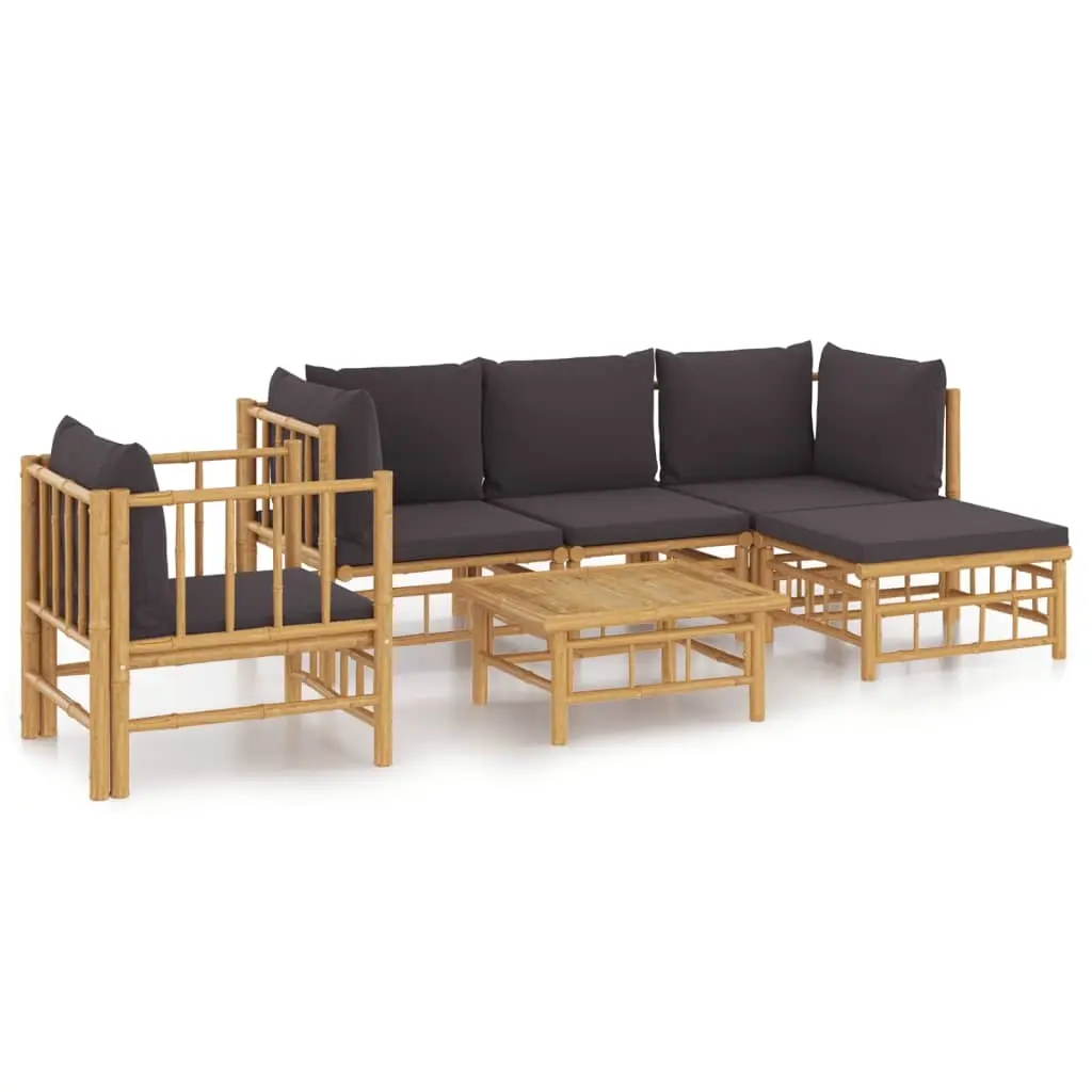 6 Piece Garden Lounge Set with Dark Grey Cushions Bamboo 3155211 - Furniture