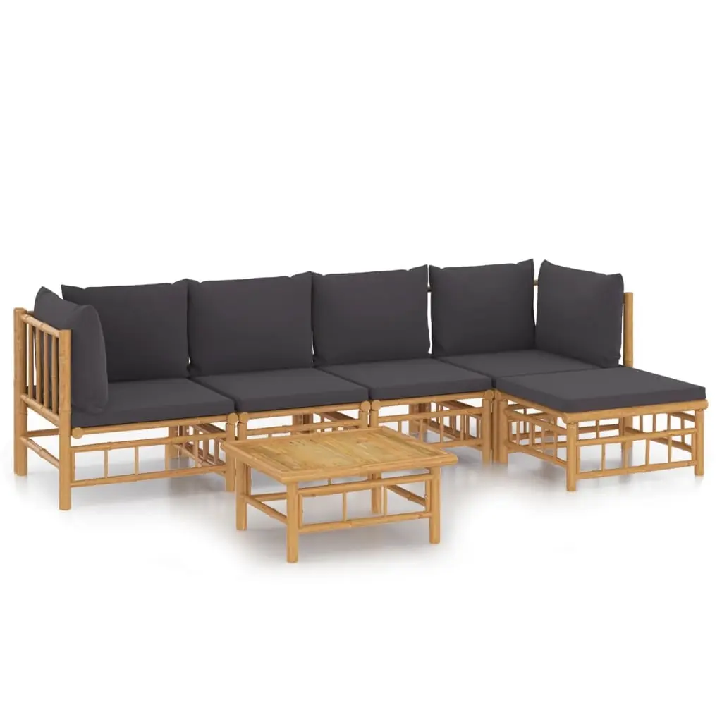 6 Piece Garden Lounge Set with Dark Grey Cushions Bamboo 3155212 - Furniture