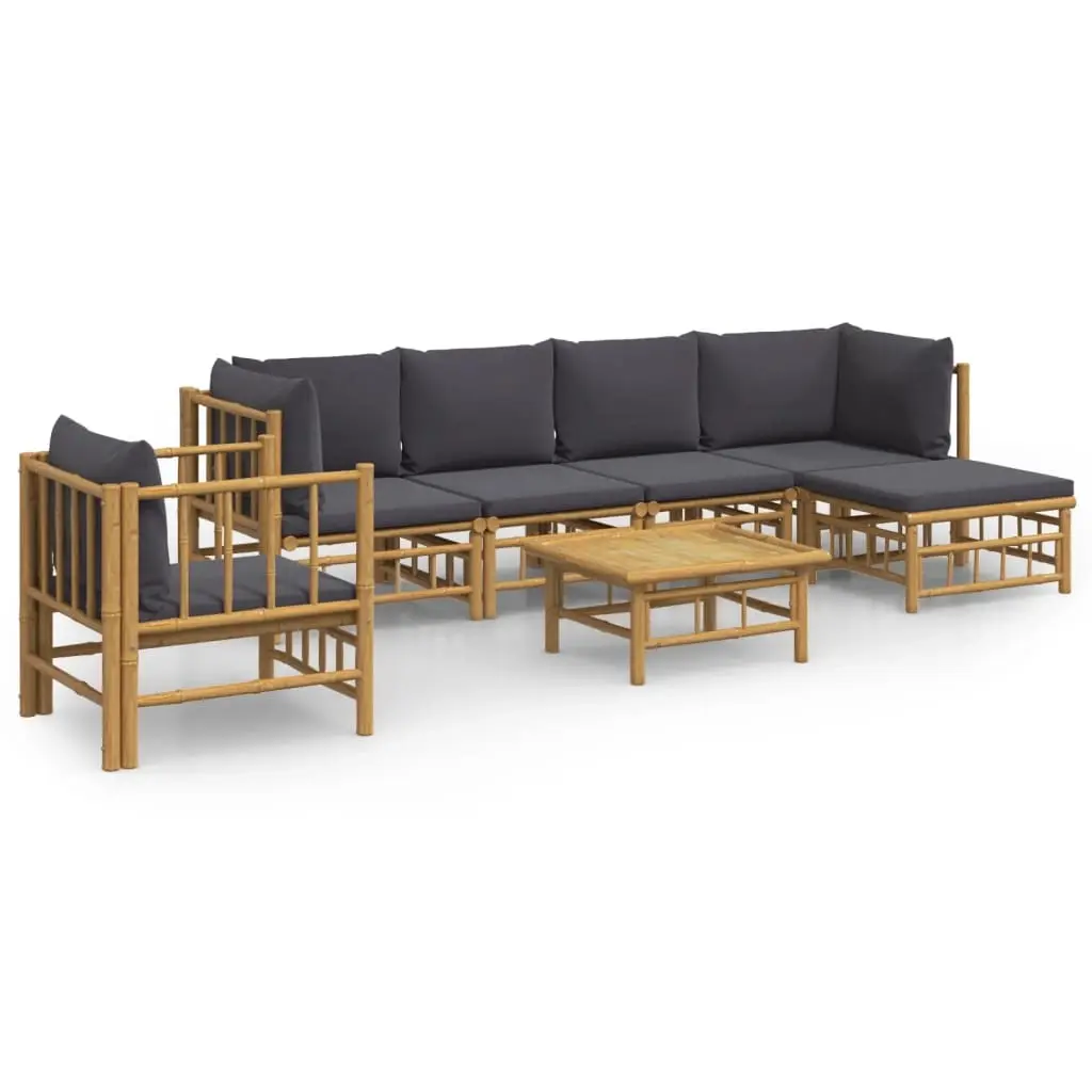 7 Piece Garden Lounge Set with Dark Grey Cushions Bamboo 3155213 - Furniture