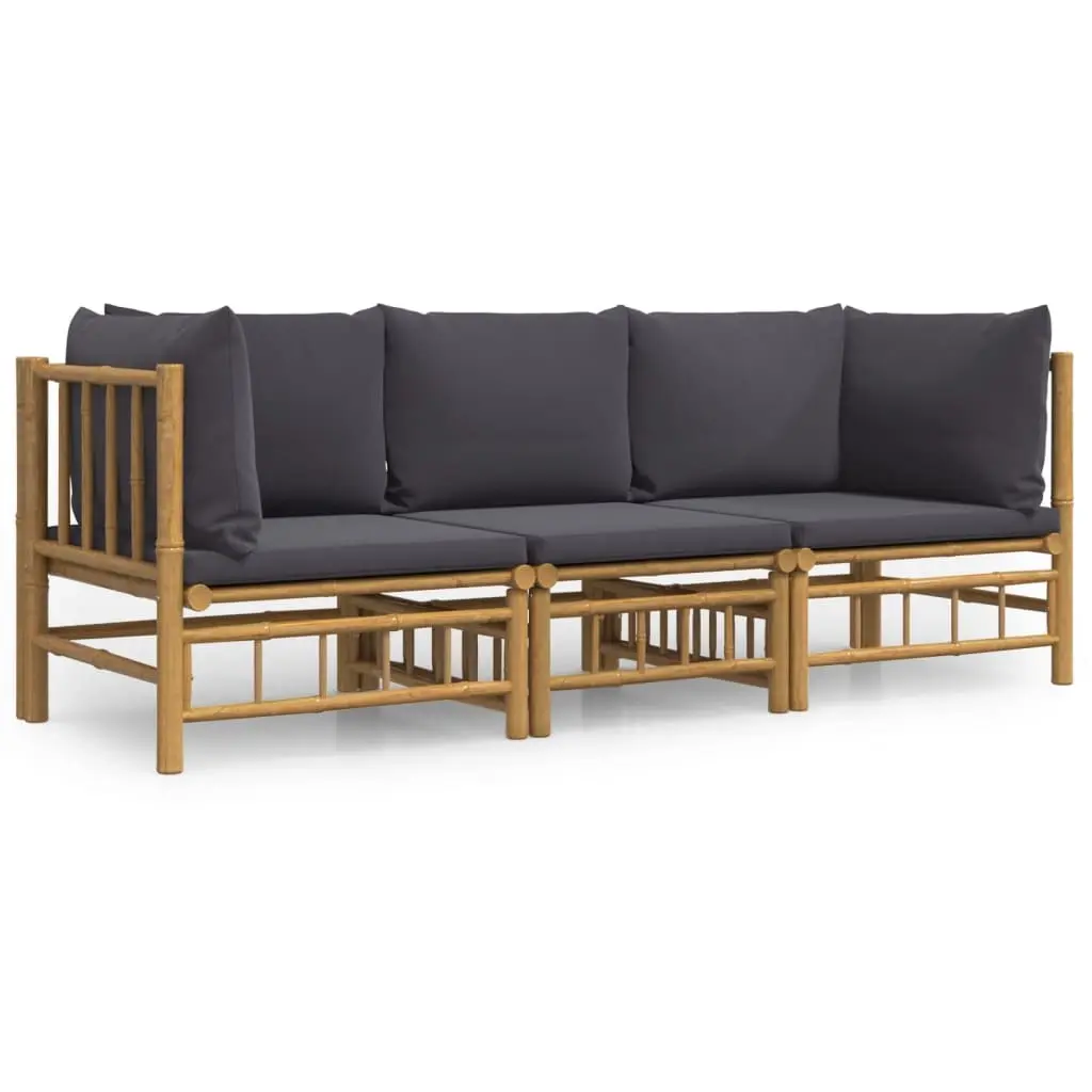 3 Piece Garden Lounge Set with Dark Grey Cushions Bamboo 3155215 - Furniture