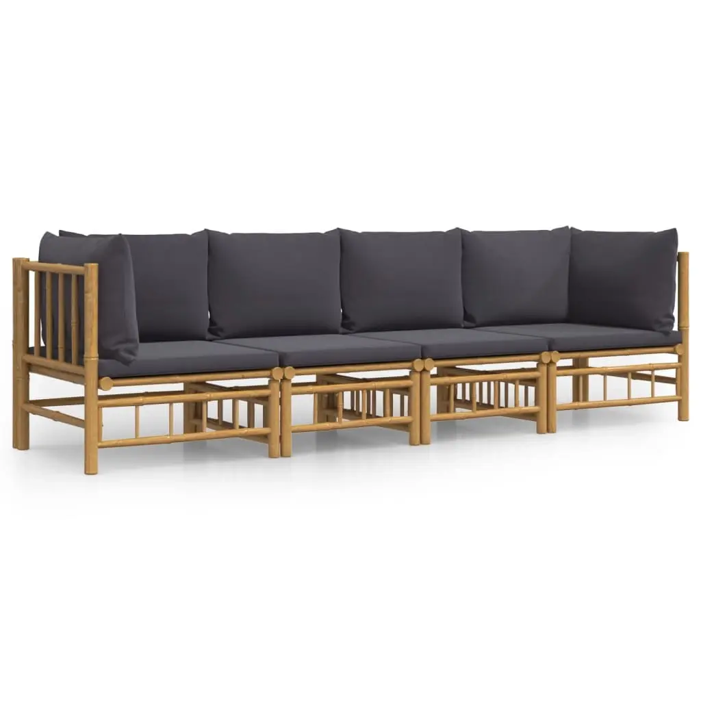 4 Piece Garden Lounge Set with Dark Grey Cushions Bamboo 3155216 - Furniture