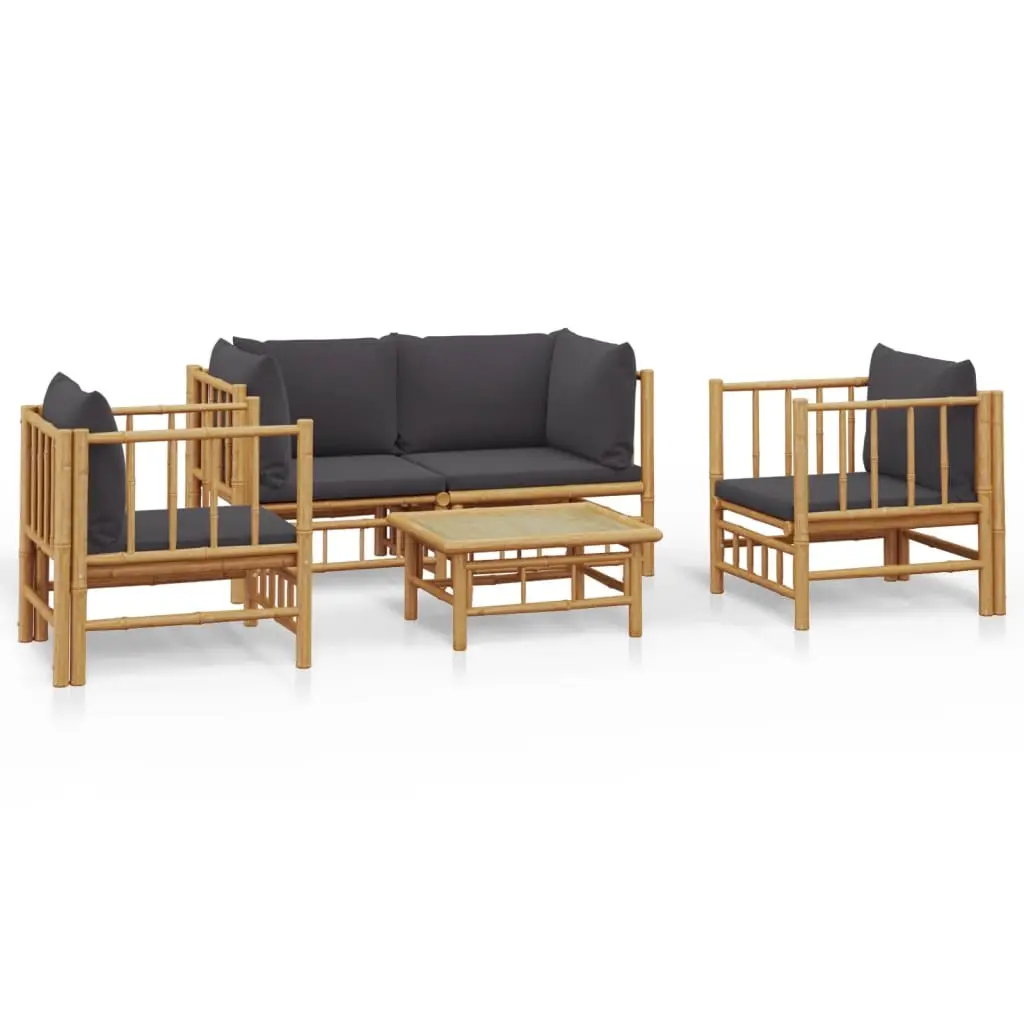 5 Piece Garden Lounge Set with Dark Grey Cushions Bamboo 3155217 - Furniture