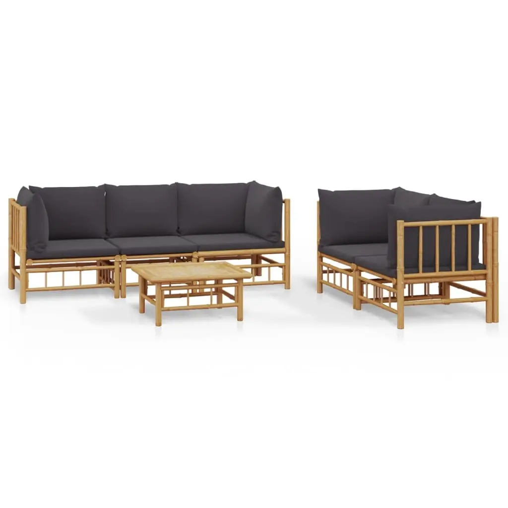 6 Piece Garden Lounge Set with Dark Grey Cushions Bamboo 3155218 - Furniture