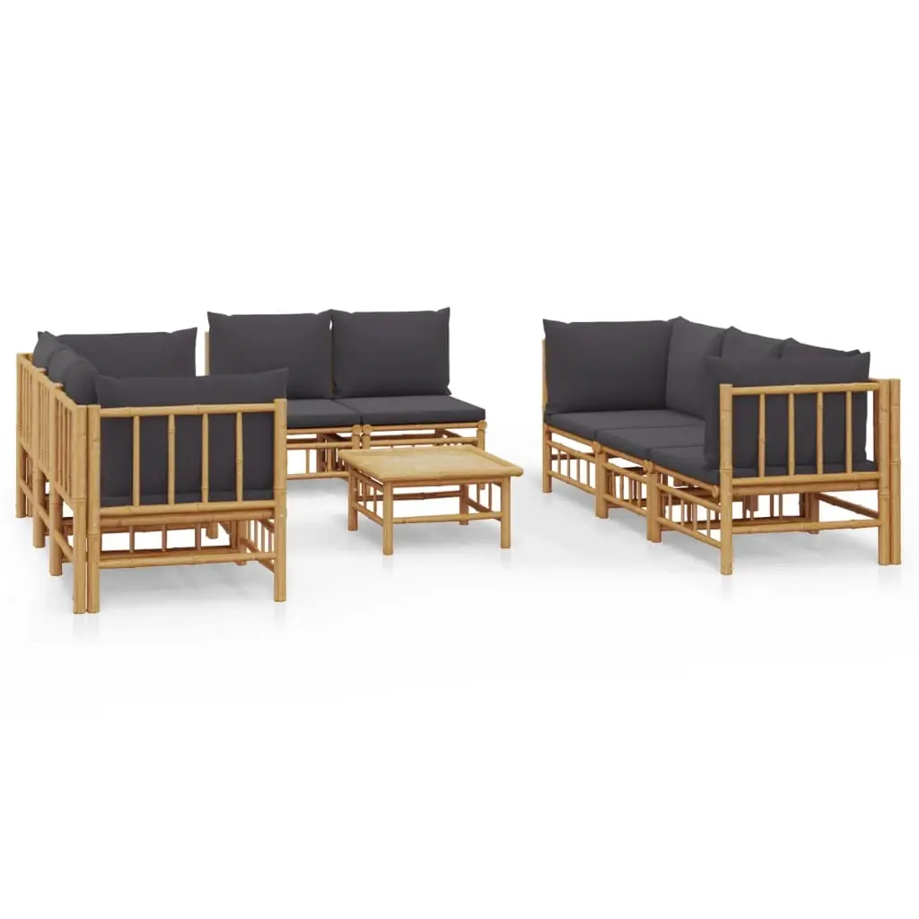 9 Piece Garden Lounge Set with Dark Grey Cushions Bamboo 3155219 - Furniture