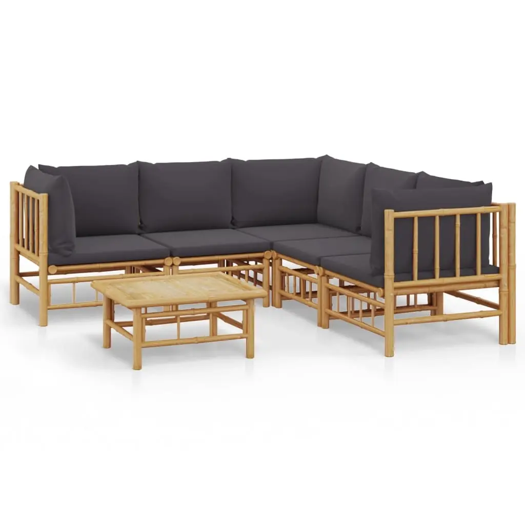 6 Piece Garden Lounge Set with Dark Grey Cushions Bamboo 3155220 - Furniture