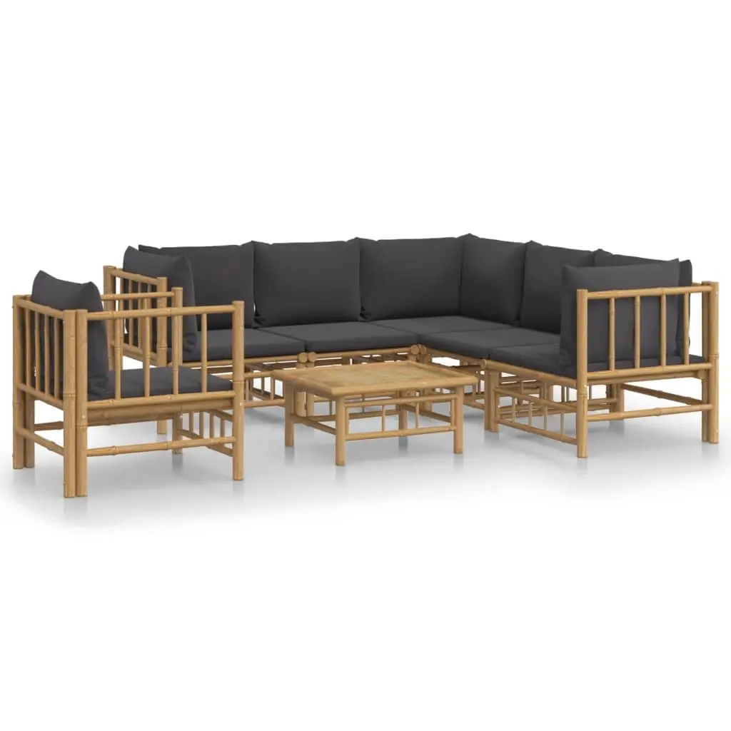 7 Piece Garden Lounge Set with Dark Grey Cushions Bamboo 3155221 - Furniture