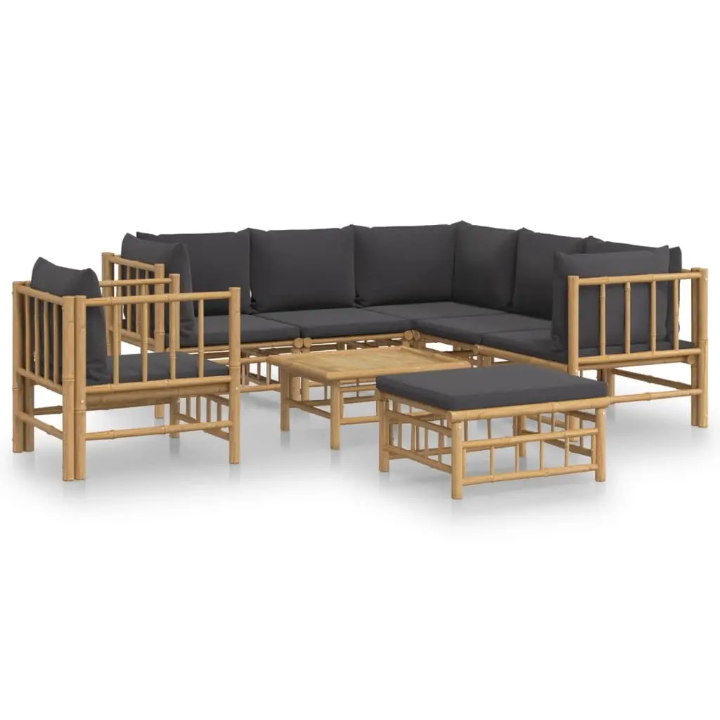 8 Piece Garden Lounge Set with Dark Grey Cushions Bamboo 3155222 - Furniture