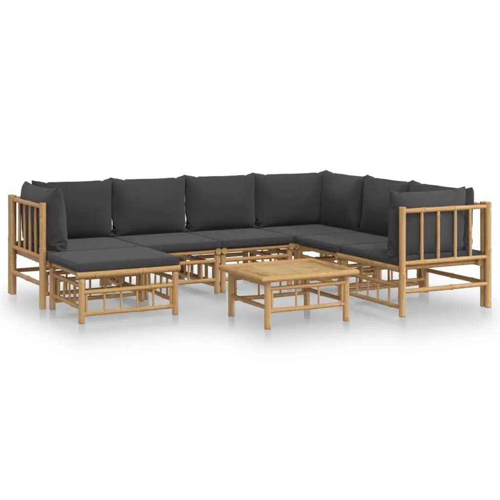 8 Piece Garden Lounge Set with Dark Grey Cushions Bamboo 3155223 - Furniture