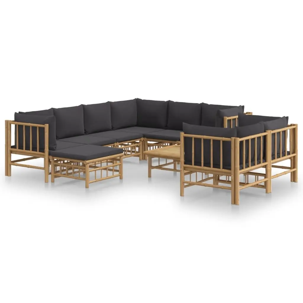 10 Piece Garden Lounge Set with Dark Grey Cushions Bamboo 3155224 - Furniture