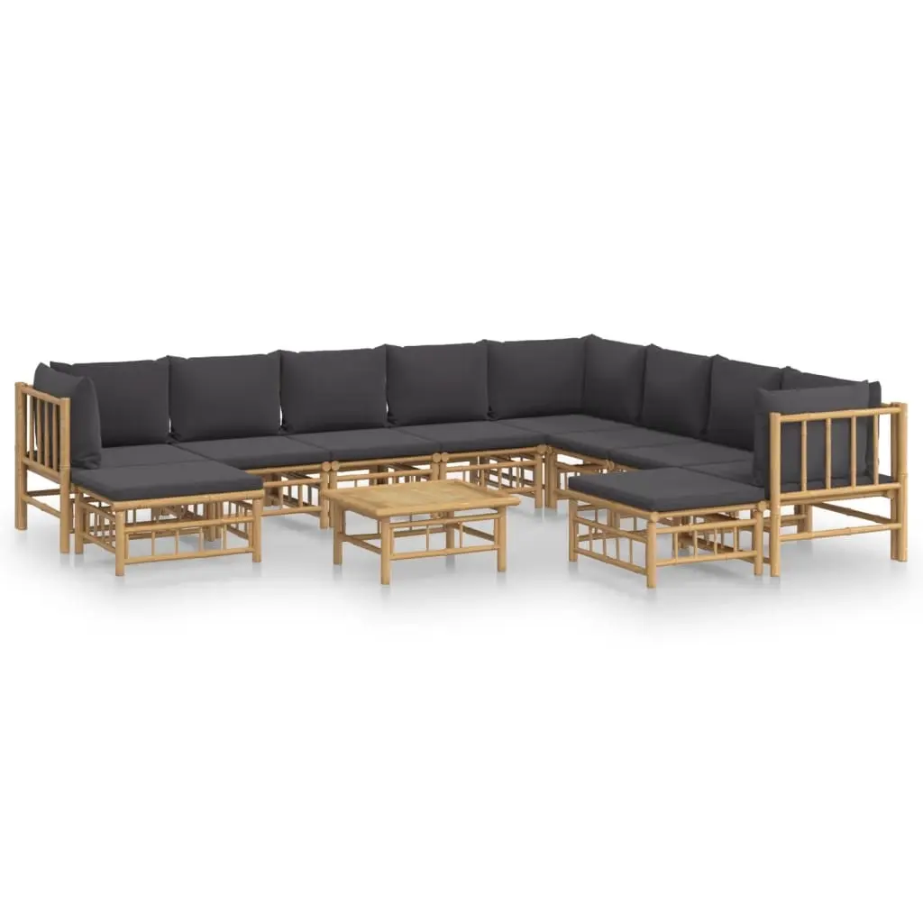 11 Piece Garden Lounge Set with Dark Grey Cushions Bamboo 3155225 - Furniture
